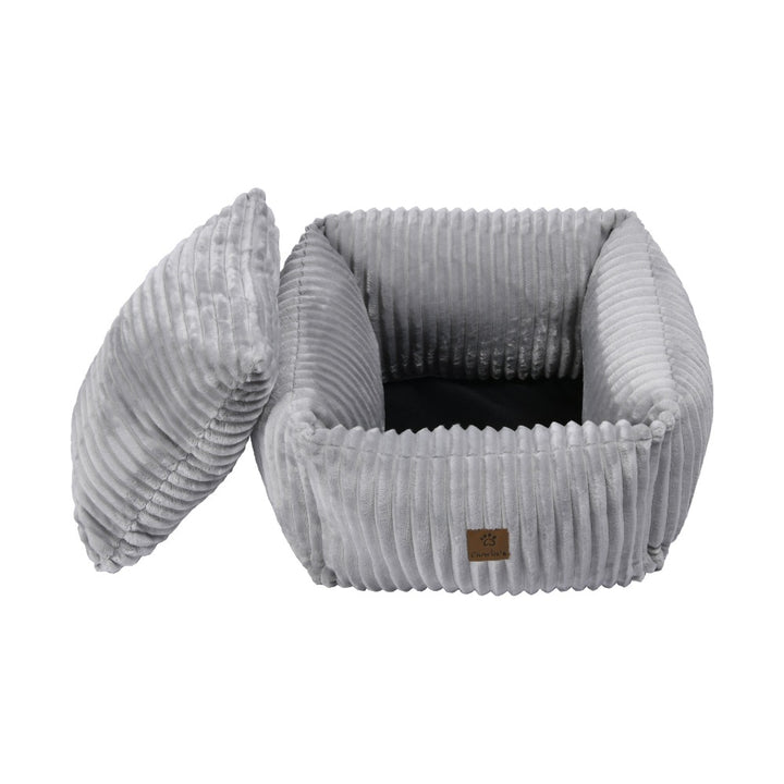 Ascher Plush Corduroy Square Pet Nest Bed - Silver Charlie's Pet Products