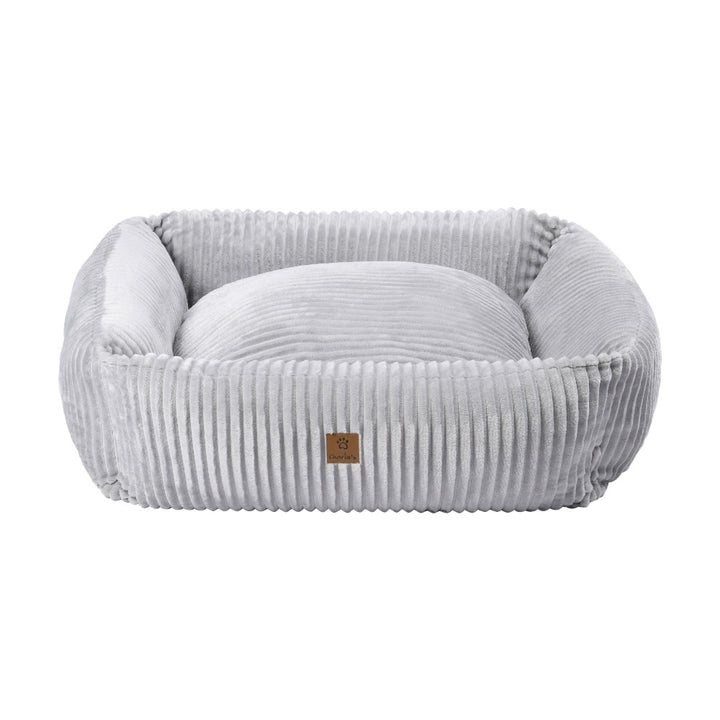Ascher Plush Corduroy Square Pet Nest Bed - Silver Charlie's Pet Products