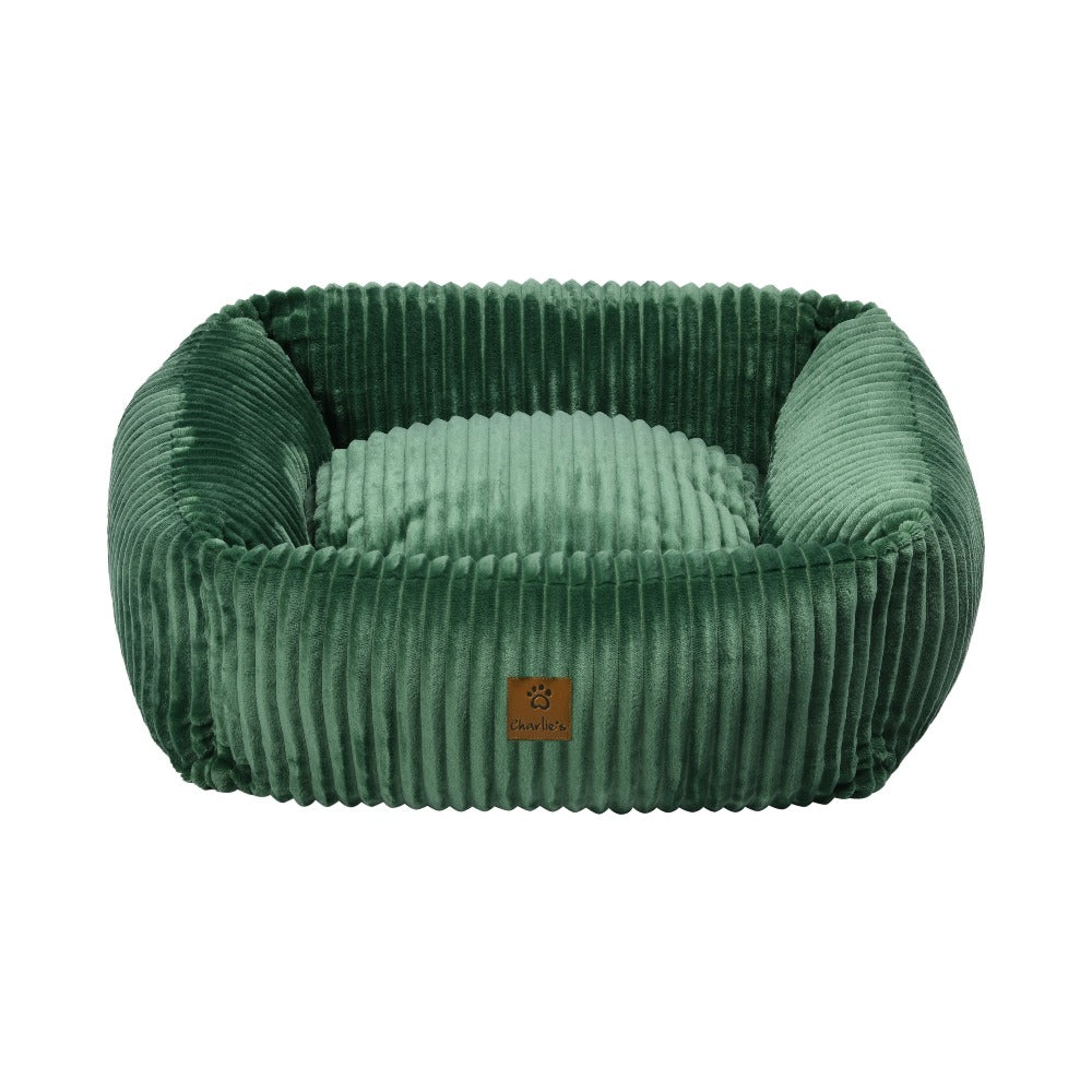 Ascher Plush Corduroy Square Pet Nest Bed - Eden Green Charlie's Pet Products