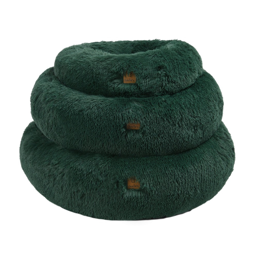Shaggy Faux Fur Donut Calming Pet Nest Bed - Eden Green Charlie's Pet Products