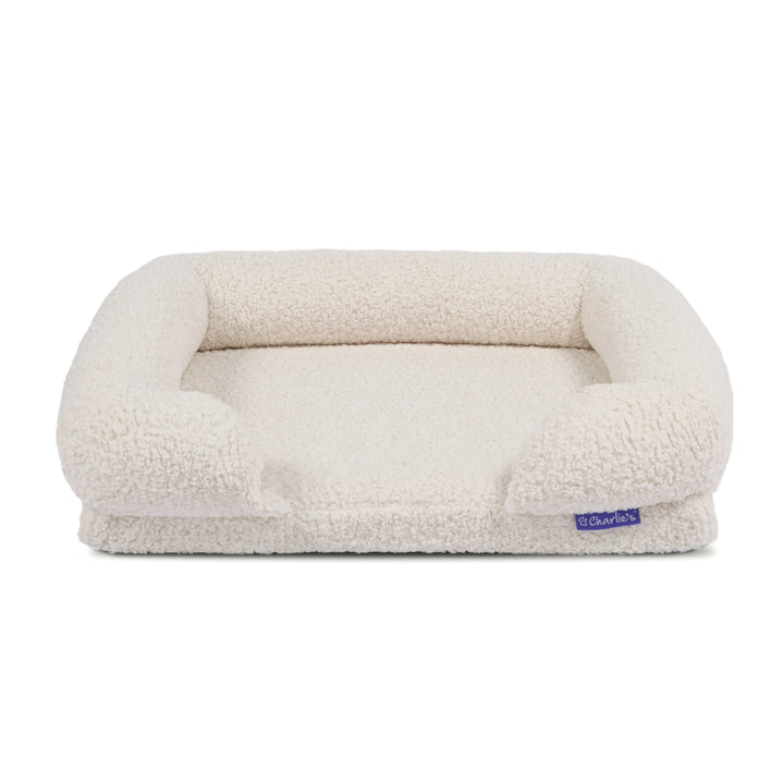 Teddy Fleece Memory Foam Sofa Pet Bed with Bolster - Cream Charlie's Pet Products