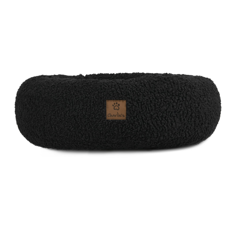 Teddy Fleece Round Donut Pet Bed - Charcoal Charlie's Pet Products