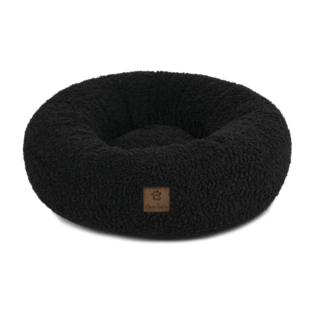 Teddy Fleece Round Donut Pet Bed - Charcoal Charlie's Pet Products