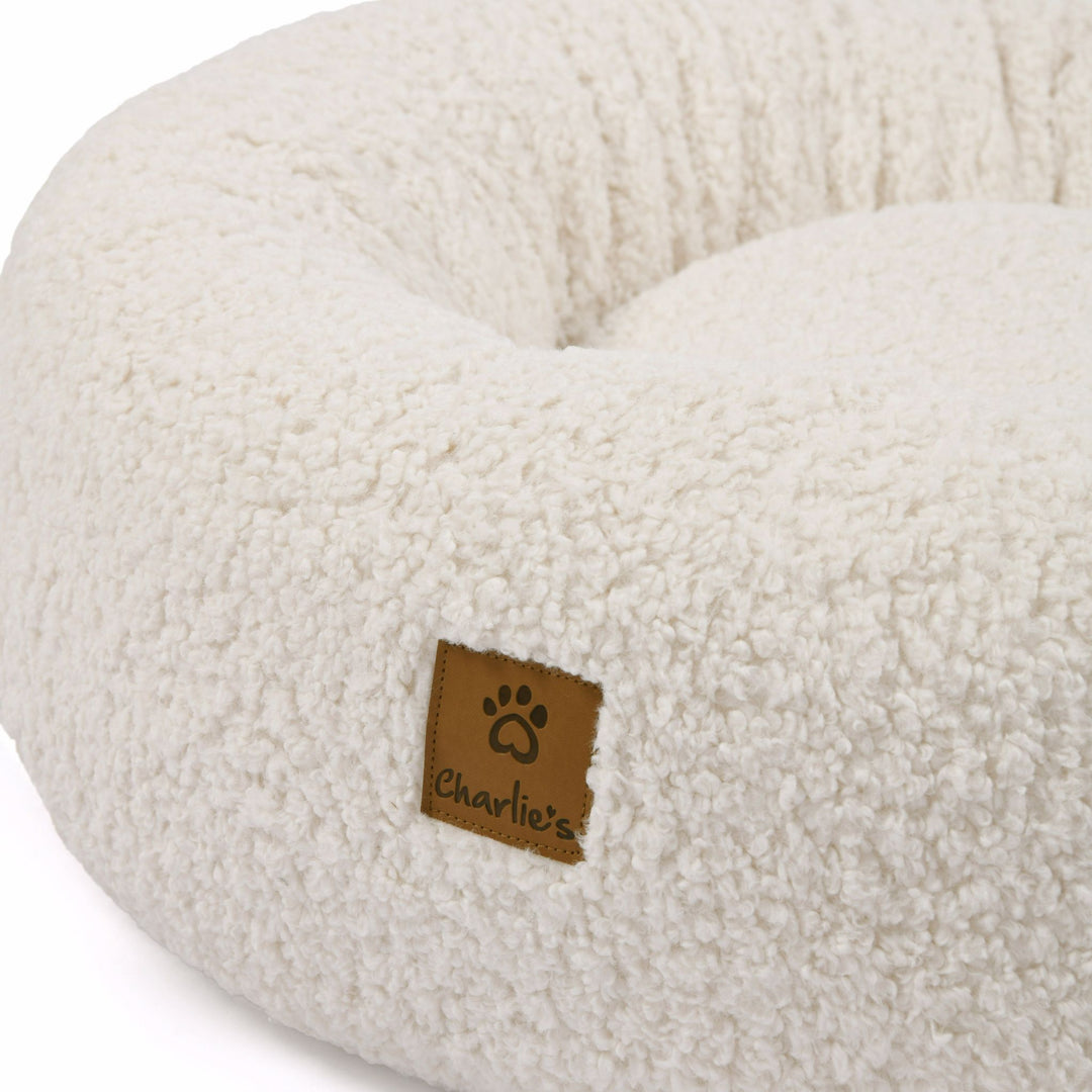 Teddy Fleece Round Donut Pet Bed - Cream Charlie's Pet Products